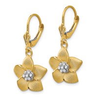 14K and White Rhodium Satin Diamond-cut Large Plumeria Dangle Leverback Earrings view 2