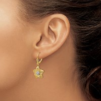 14K and White Rhodium Satin Diamond-cut Large Plumeria Dangle Leverback Earrings view 3