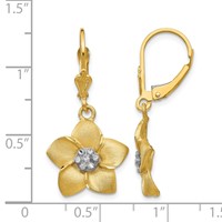 14K and White Rhodium Satin Diamond-cut Large Plumeria Dangle Leverback Earrings view 4