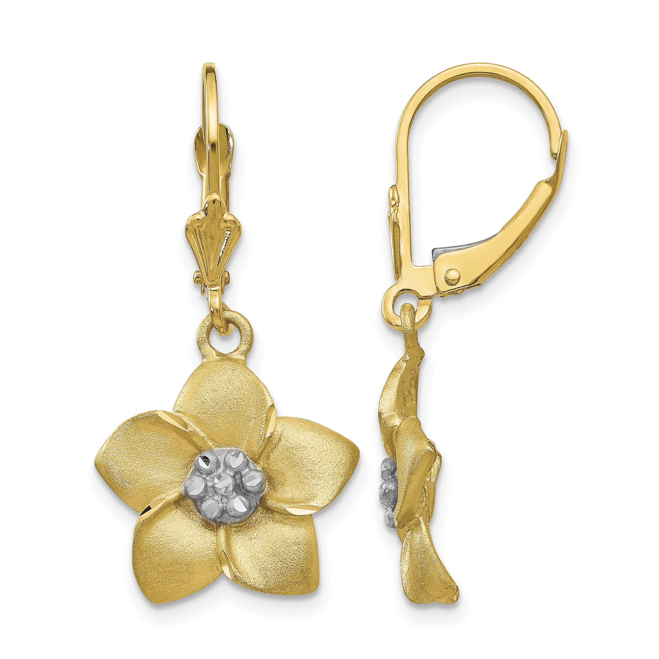 14K and Rhodium Plumeria Earrings (TM724)