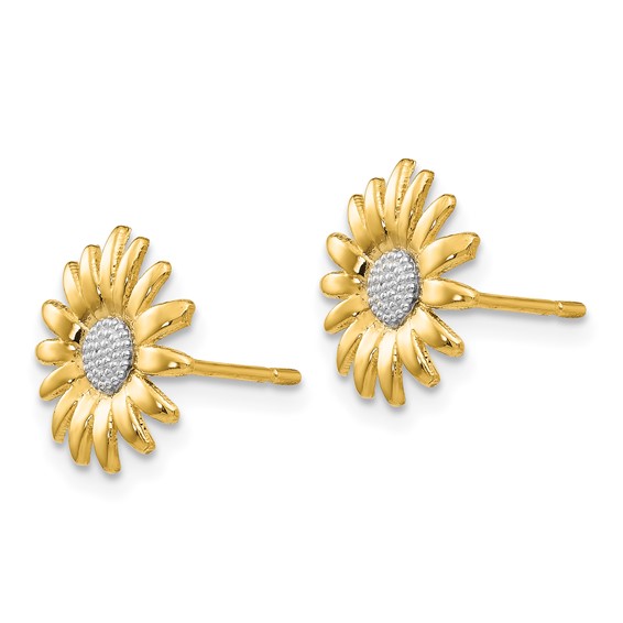 14k and White Rhodium Daisy Post Earrings