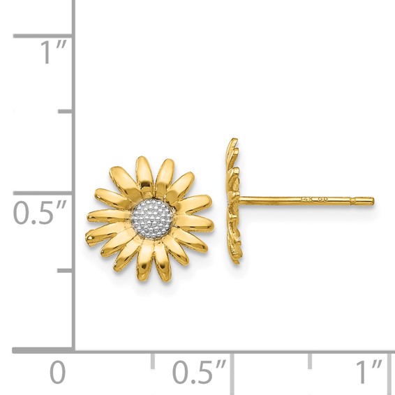 14k and White Rhodium Daisy Post Earrings