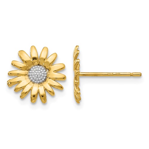 14K and White Rhodium Daisy Post Earrings