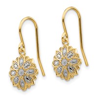 14K and White Rhodium Diamond-cut Polished Medallion Dangle Wire Earrings view 2