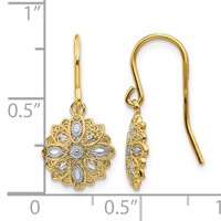 14K and White Rhodium Diamond-cut Polished Medallion Dangle Wire Earrings view 4