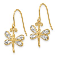 14K and White Rhodium Diamond-cut Dragonfly Dangle French Hook Earrings view 2