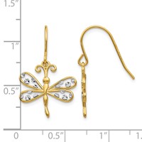 14K and White Rhodium Diamond-cut Dragonfly Dangle French Hook Earrings view 4