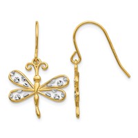 14K and White Rhodium Diamond-cut Dragonfly Dangle French Hook Earrings view 1