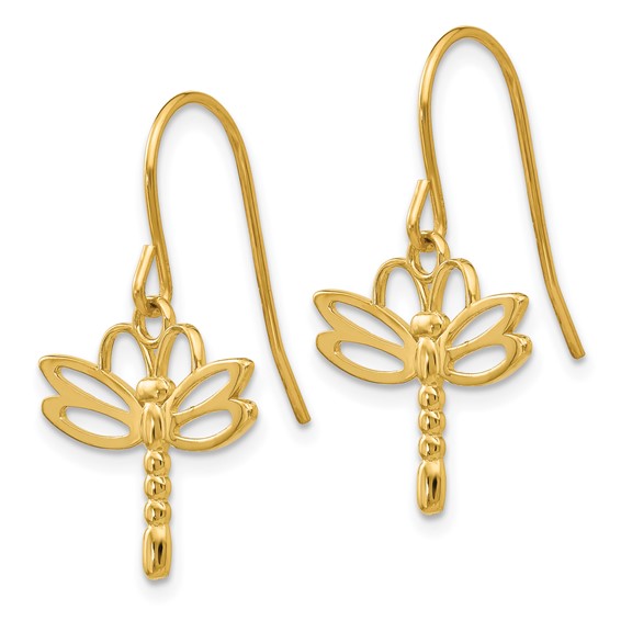 14k Polished Dragonfly Dangle French Hook Earrings