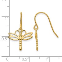 14K Yellow Gold Polished Dragonfly Dangle French Hook Earrings view 4