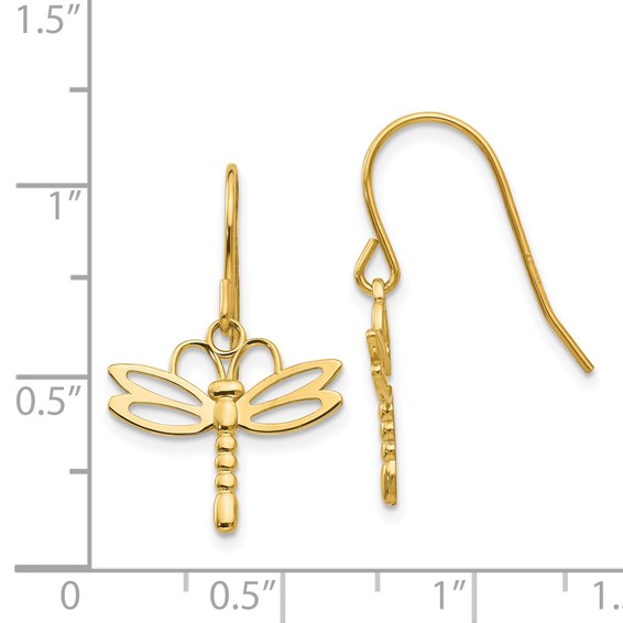 14k Polished Dragonfly Dangle French Hook Earrings