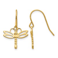 14K Yellow Gold Polished Dragonfly Dangle French Hook Earrings view 1