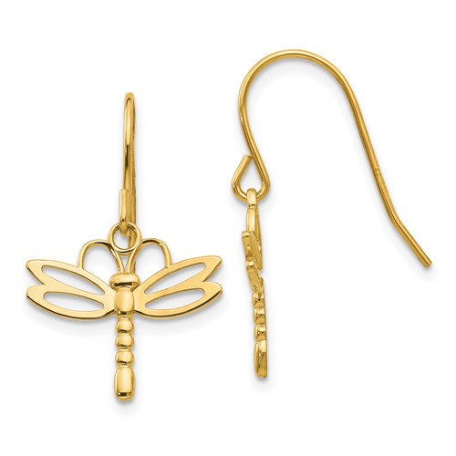 14k Dragonfly Shepherd Hook Earrings