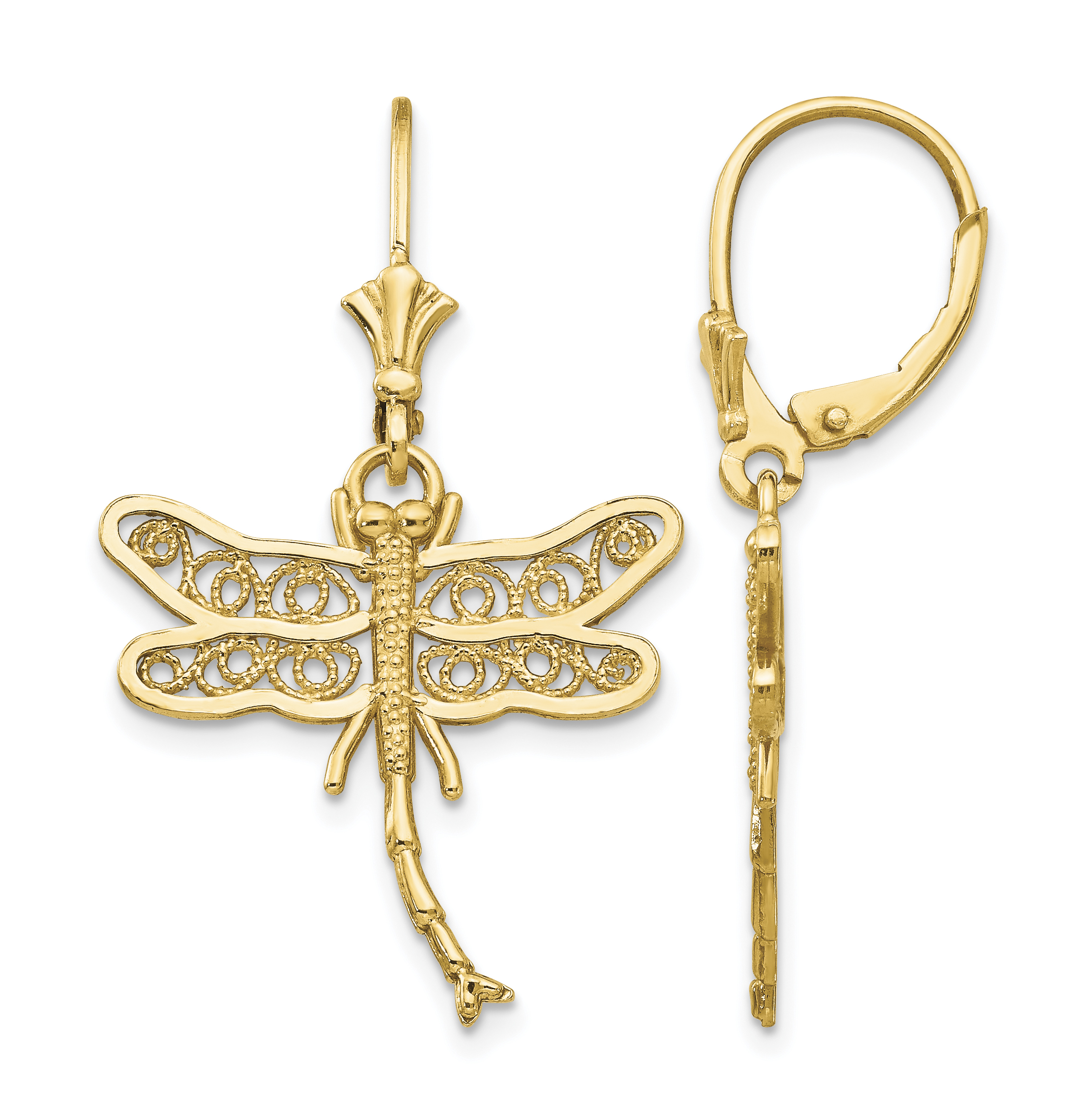 14k Dragonfly w/Filigree Wings Leverback Earrings (TM750)