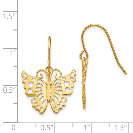 14k Cut-out Butterfly Dangle French Hook Earrings