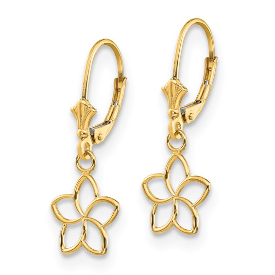 14k Polished Cut Out Flower Lever Back Earrings