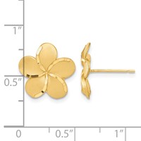 14K Yellow Gold Satin Diamond-cut Plumeria Post Earrings view 4