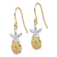 14K & Rhodium Starfish Earrings with Sand Dollar Shepherd Hook view 2