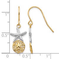 14K & Rhodium Starfish Earrings with Sand Dollar Shepherd Hook view 4