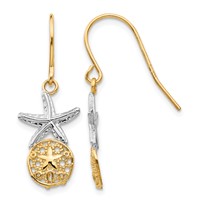 14K & Rhodium Starfish Earrings with Sand Dollar Shepherd Hook view 1