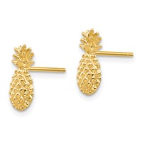 14K Yellow Gold Polished and Textured Pineapple Post Earrings view 2
