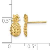 14K Yellow Gold Polished and Textured Pineapple Post Earrings view 4