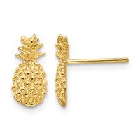 14K Yellow Gold Polished and Textured Pineapple Post Earrings view 1