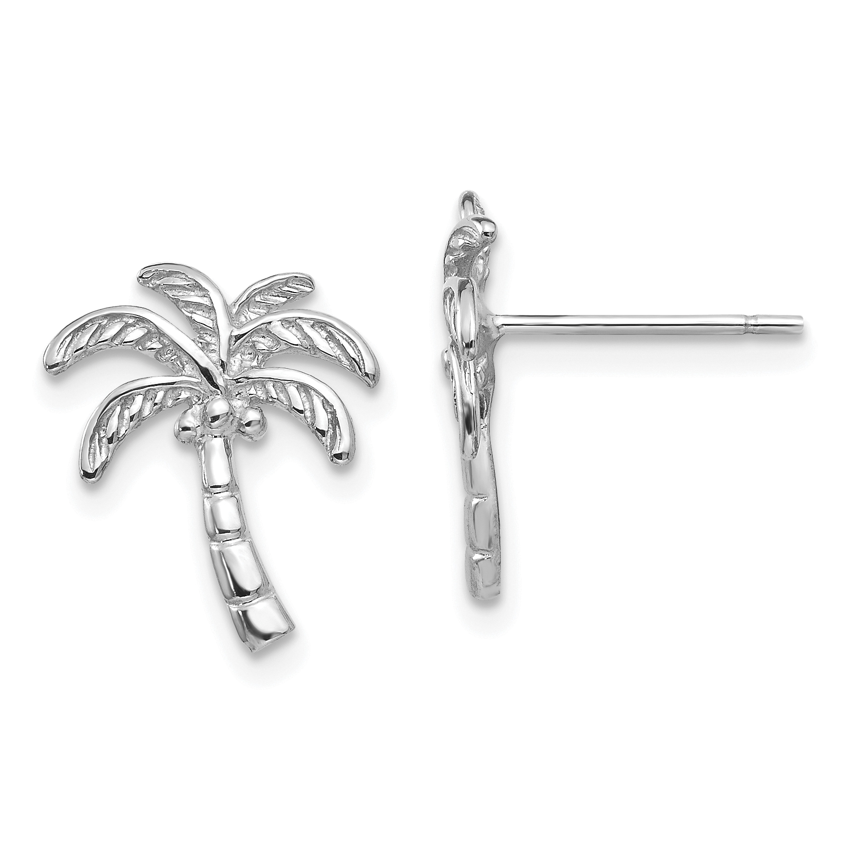 14k White Gold Palm Tree Post Earrings (TM774W)