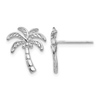 14K White Gold Polished Palm Tree Post Earrings view 1