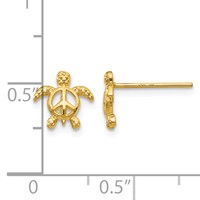 14K Yellow Gold Peace Symbol Turtle Post Earrings view 4
