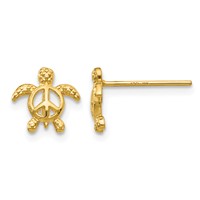 14K Yellow Gold Peace Symbol Turtle Post Earrings view 1