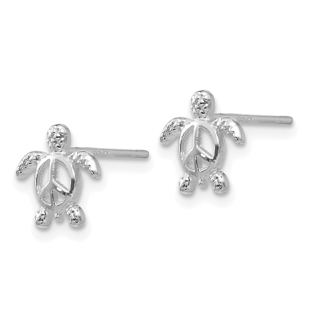 14k White Gold Peace Turtle Post Earrings (TM777W)
