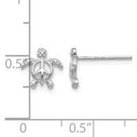 14K White Gold Peace Symbol Turtle Post Earrings view 4