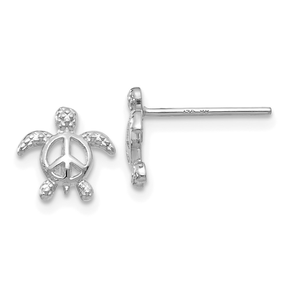 14k White Gold Peace Turtle Post Earrings (TM777W)
