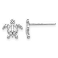 14K White Gold Peace Symbol Turtle Post Earrings view 1