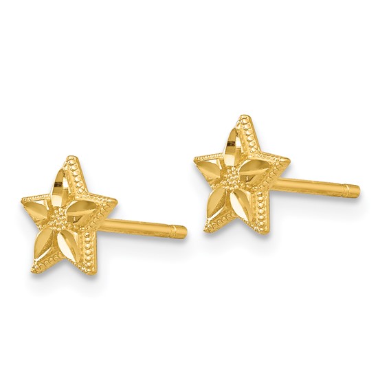 Gold Diamond-cut Star Post Earrings