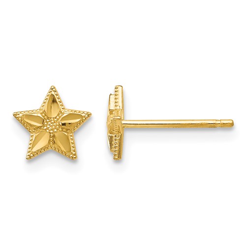 14K Yellow Gold Polished Diamond-cut Star Post Earrings