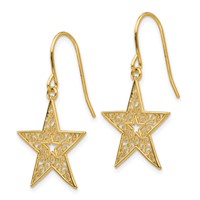 14K Yellow Gold Filigree Star French Hook Earrings view 2