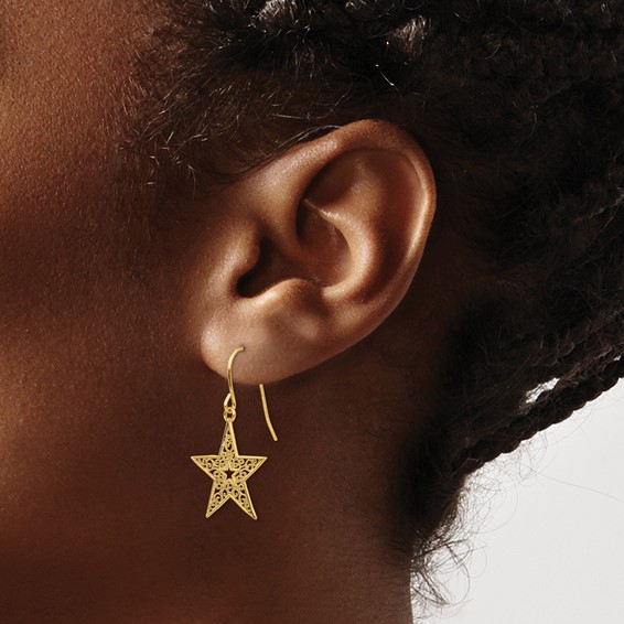 14k Filigree Star French Hook Earrings