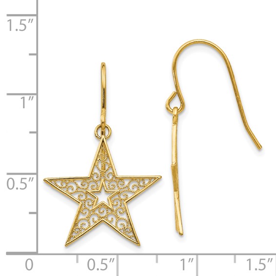 14k Filigree Star French Hook Earrings