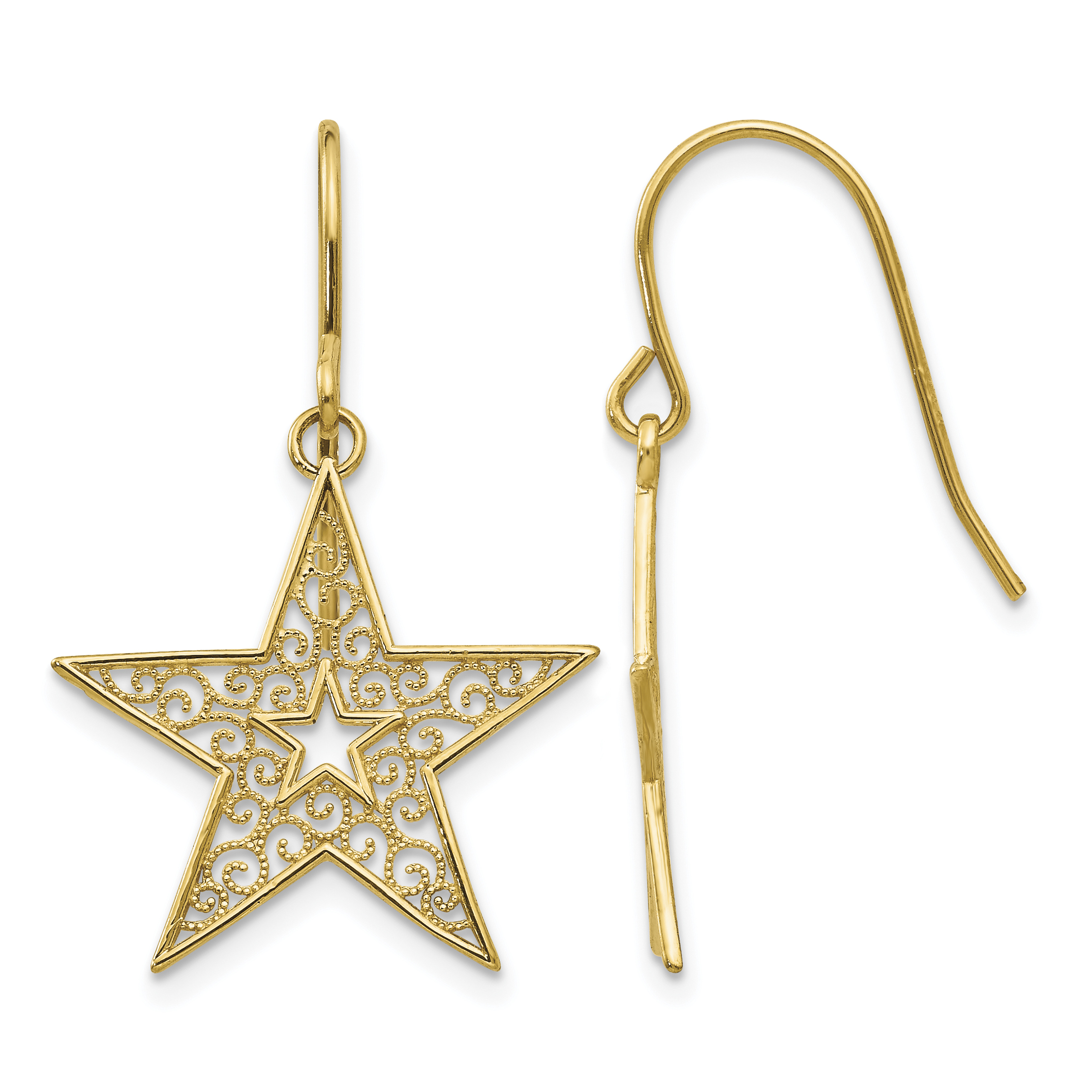 14k Filigree Star Shepherd Hook Earrings (TM784)