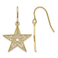 14K Yellow Gold Filigree Star French Hook Earrings view 1