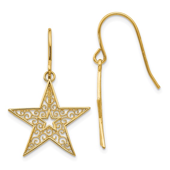 14k Filigree Star French Hook Earrings