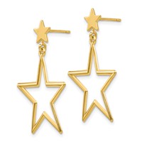 14K Yellow Gold Open Star Dangle Post Earrings view 2