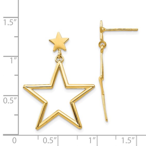 14k Open Star Dangle Post Earrings