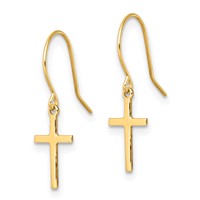 14K Yellow Gold Cross Dangle French Hook Earrings view 2