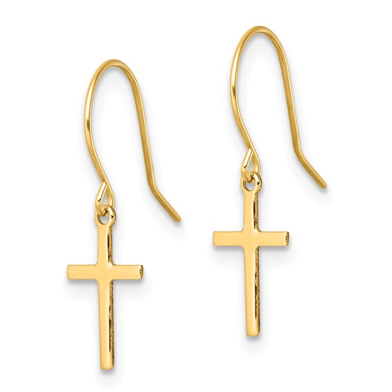 14k Cross Dangle French Hook Earrings