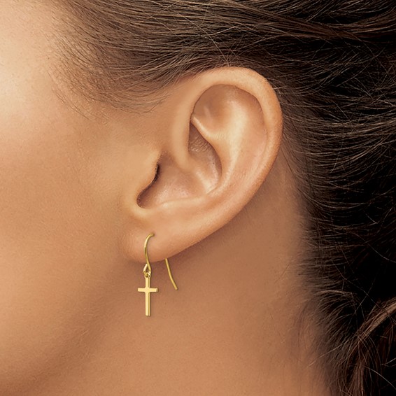 14k Cross Dangle French Hook Earrings