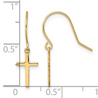 14K Yellow Gold Cross Dangle French Hook Earrings view 4