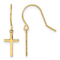 14K Yellow Gold Cross Dangle French Hook Earrings view 1